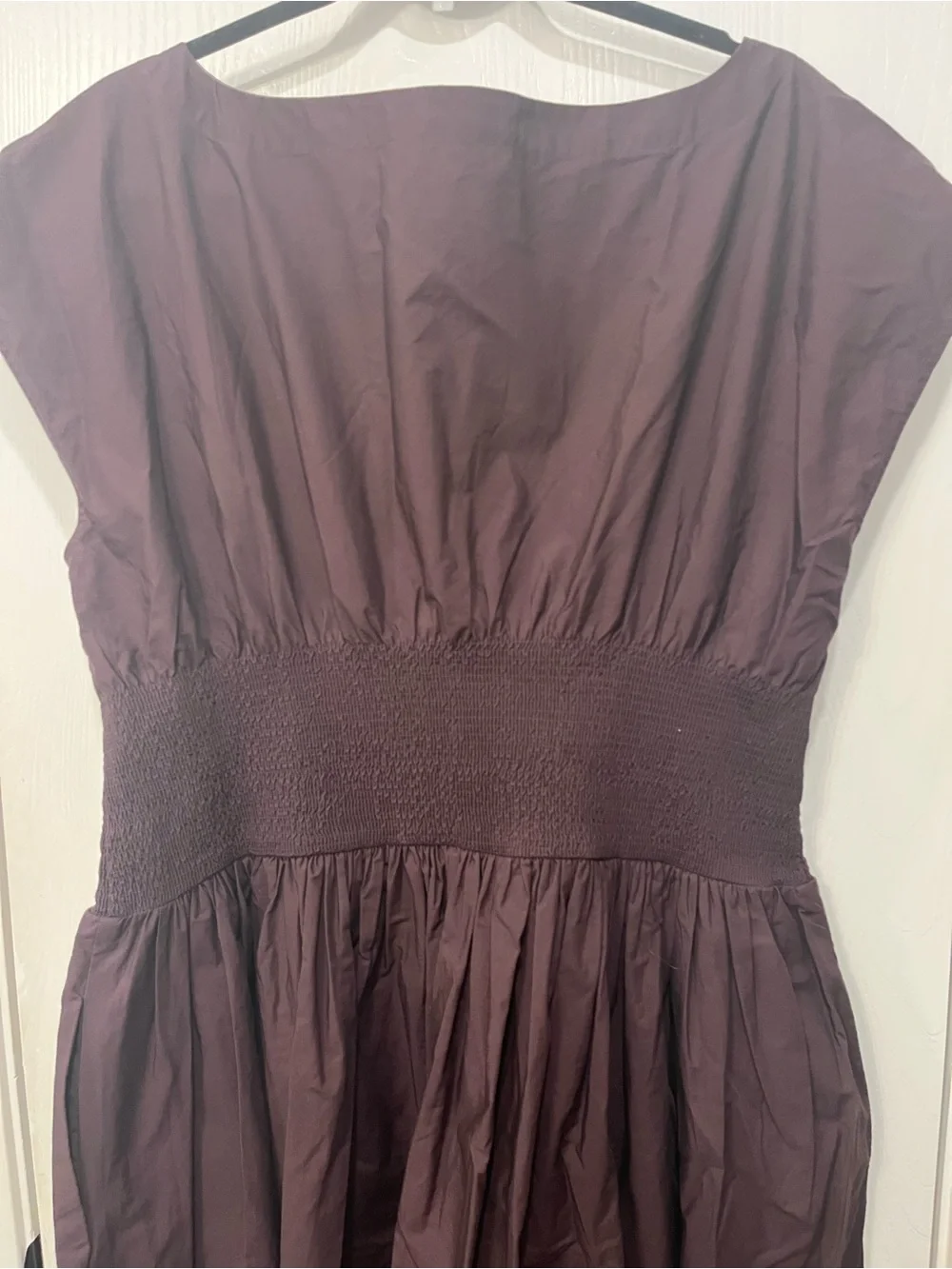 NEW J. Crew Smocked Waist Eyelet Hem Brown Cotton Poplin Maxi Dress Size XL